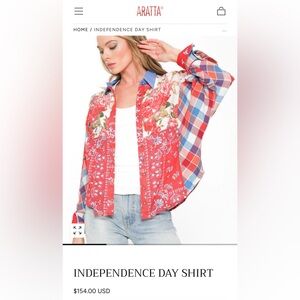 NWT ARATTA INDEPENDENCE DAY SHIRT SZ M